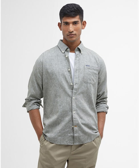 BARBOUR - MSH5568OL31 NELSON LINEN BLEND REGULAR SHIRT BLEACHED OLIVE