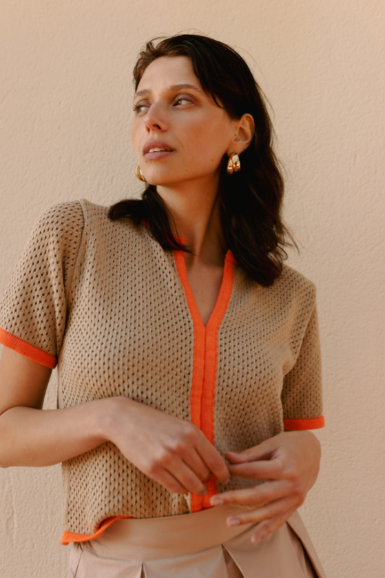 MORE THAN THAT - PULL TILOU BEIGE/ORANGE