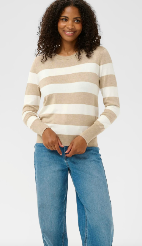 KAFFE CURVE - KCLIZZY STRIPED KNIT PULLOVER CHALK/WHITE dames