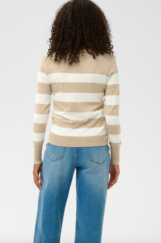 KAFFE CURVE - KCLIZZY STRIPED KNIT PULLOVER CHALK/WHITE dames