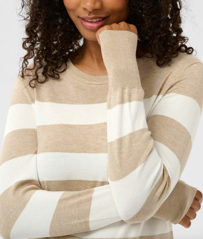 KAFFE CURVE - KCLIZZY STRIPED KNIT PULLOVER CHALK/WHITE dames