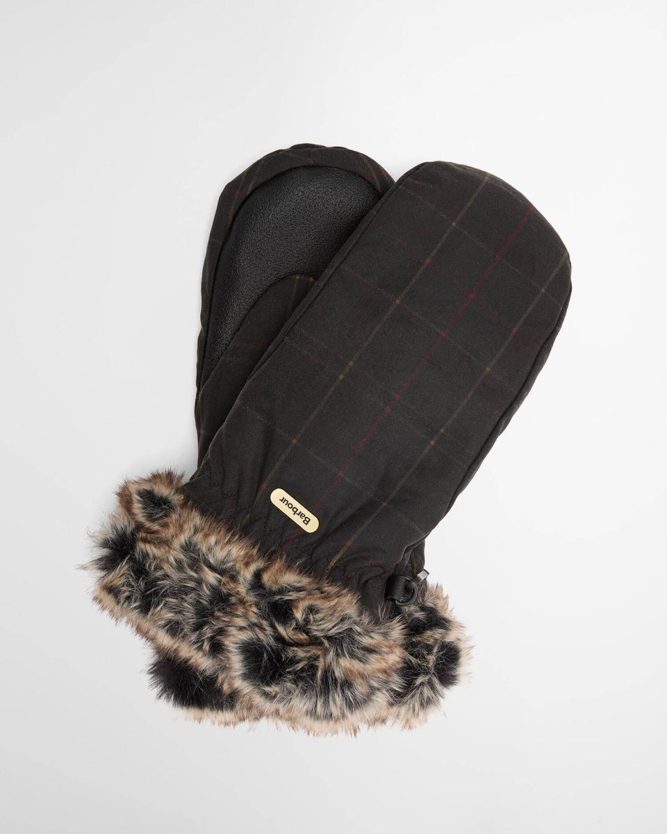 BARBOUR - LGL0157OL91 DARK CLASSIC TARTAN WAX MITTS GLOVES