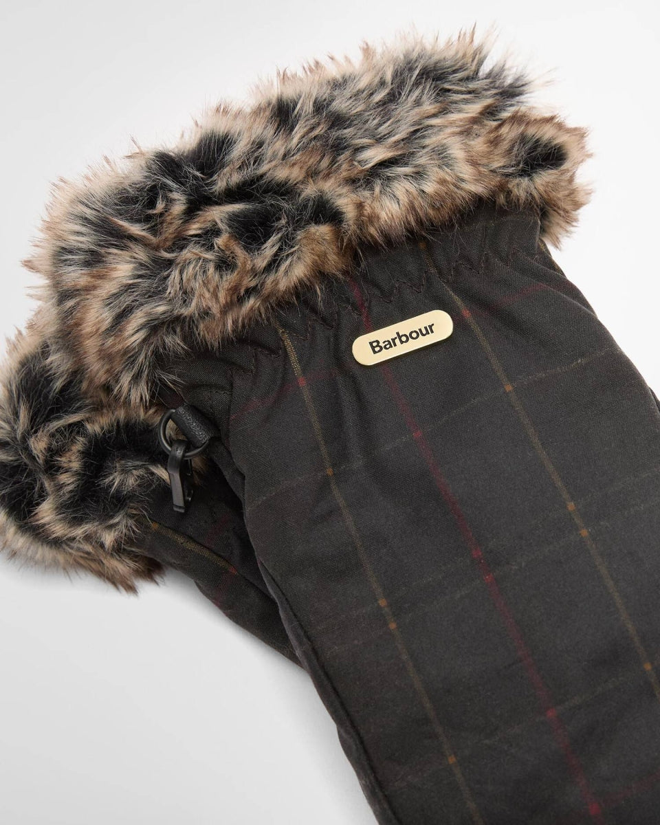 BARBOUR - LGL0157OL91 DARK CLASSIC TARTAN WAX MITTS GLOVES