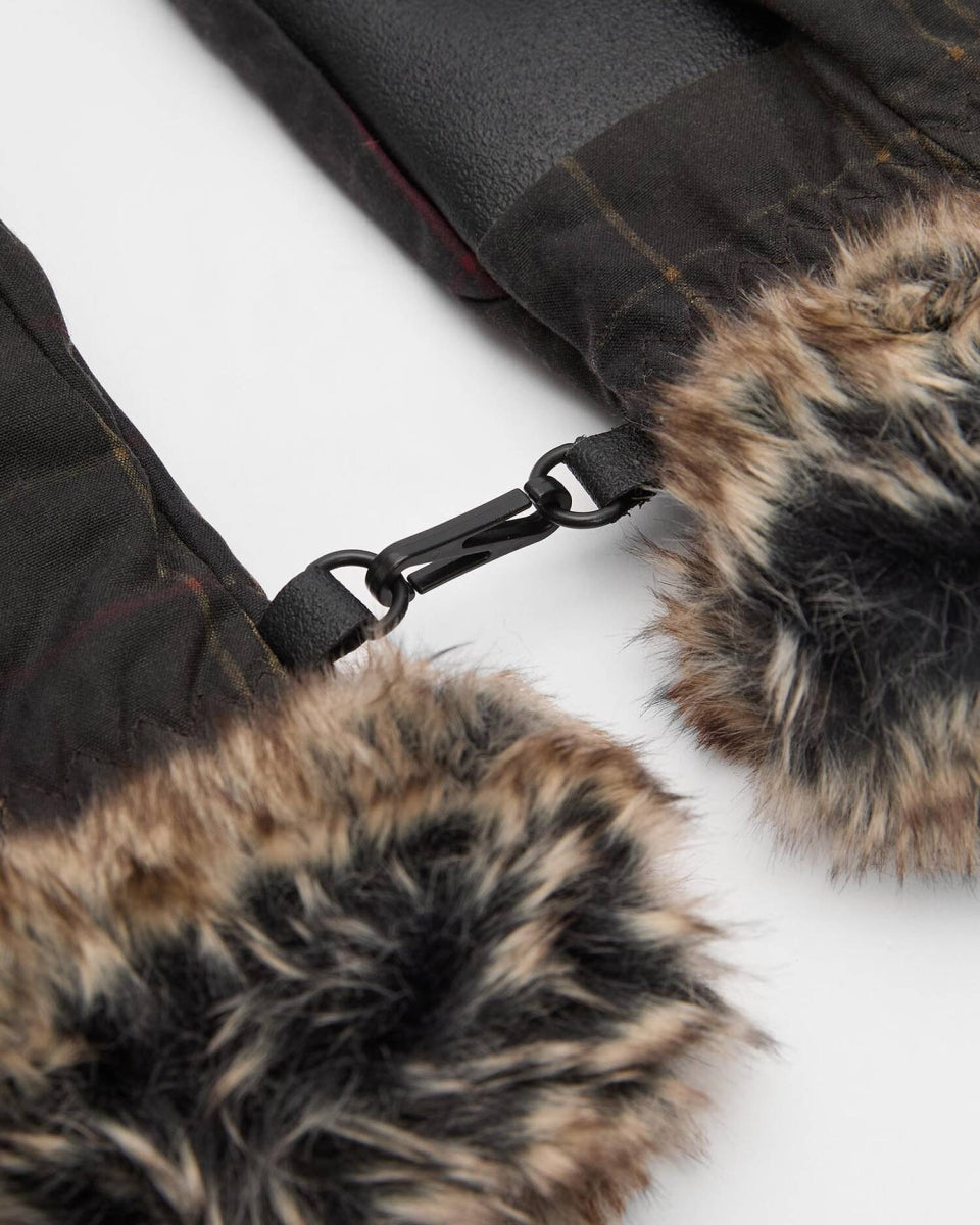 BARBOUR - LGL0157OL91 DARK CLASSIC TARTAN WAX MITTS GLOVES
