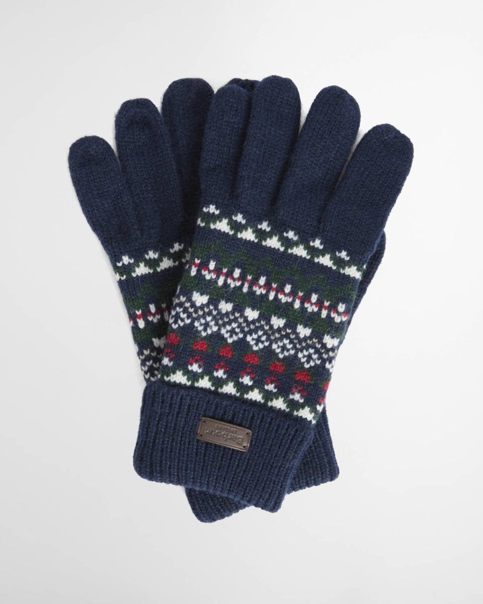 BARBOUR - MGL0148NY31 NAVY/EVERGREEN MARLOW FAIRISLE KNITTED GLOVES