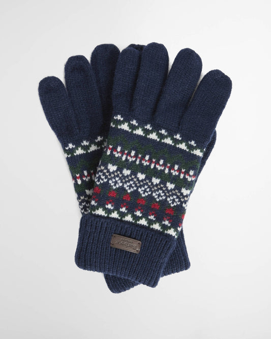 BARBOUR - MGL0148NY31 NAVY/EVERGREEN MARLOW FAIRISLE KNITTED GLOVES