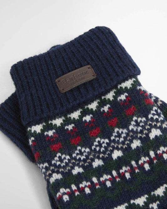 BARBOUR - MGL0148NY31 NAVY/EVERGREEN MARLOW FAIRISLE KNITTED GLOVES