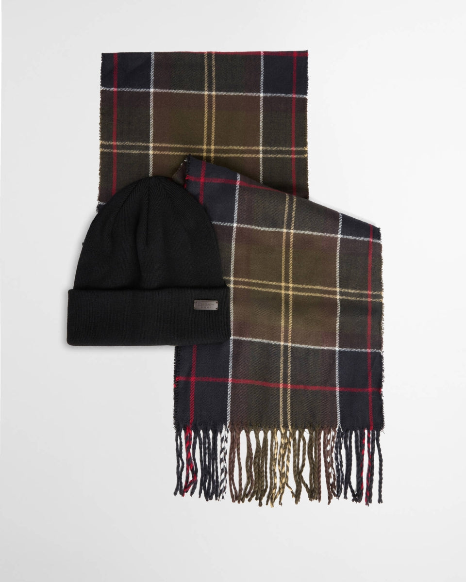 BARBOUR - MGS0079TN11 CLASSIC TARTAN SWINTON BEANIE & GALINGALE SCARF GIFT SET