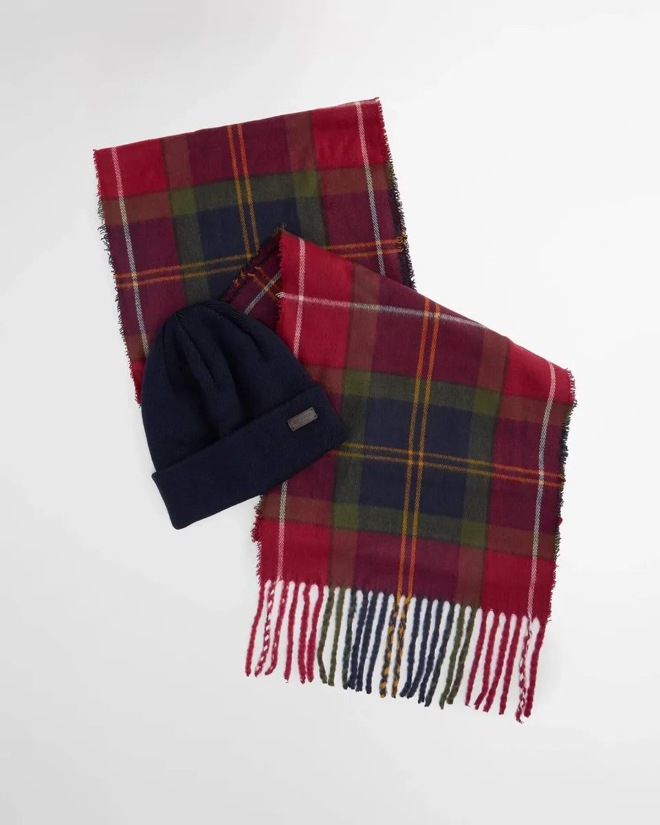 BARBOUR - MGS0079TN69 WINTERBERRY TARTAN SWINTON BEANIE & GALINGALE SCARF GIFT SET