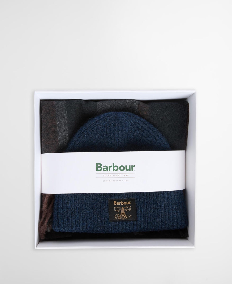 BARBOUR - MGS0095NY91 NAVY/GREY WESTERDALE BEANIE & SCARF GIFT SET