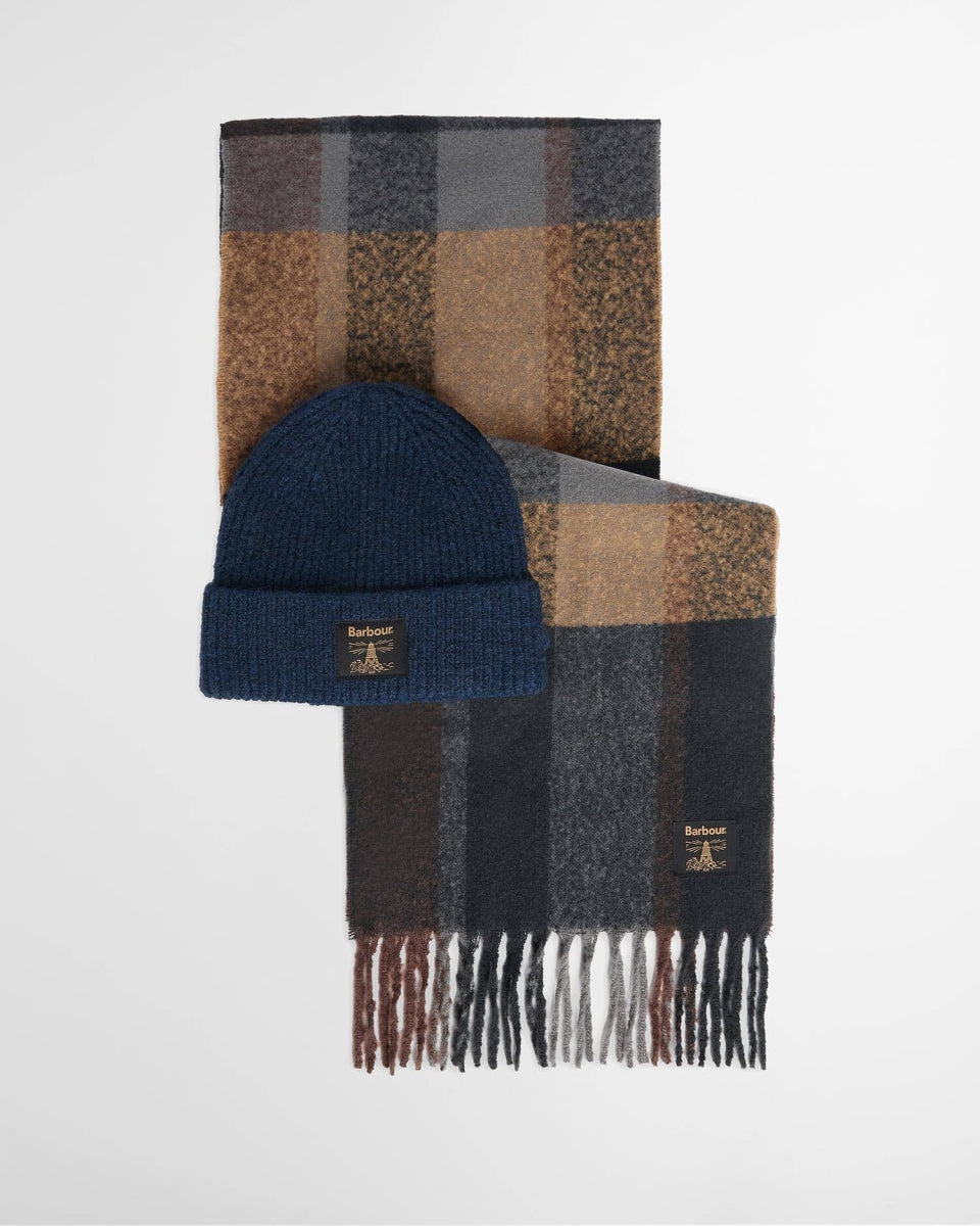 BARBOUR - MGS0095NY91 NAVY/GREY WESTERDALE BEANIE & SCARF GIFT SET