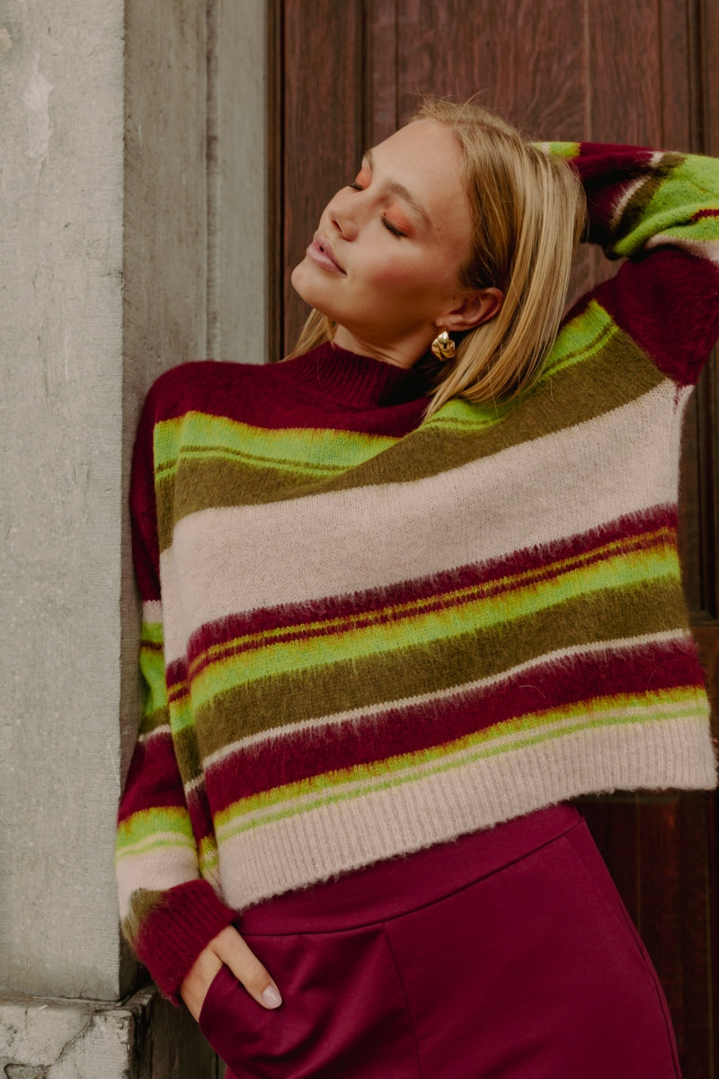 MORE THAN THAT - PULL SOLENE BORDEAUX LIME