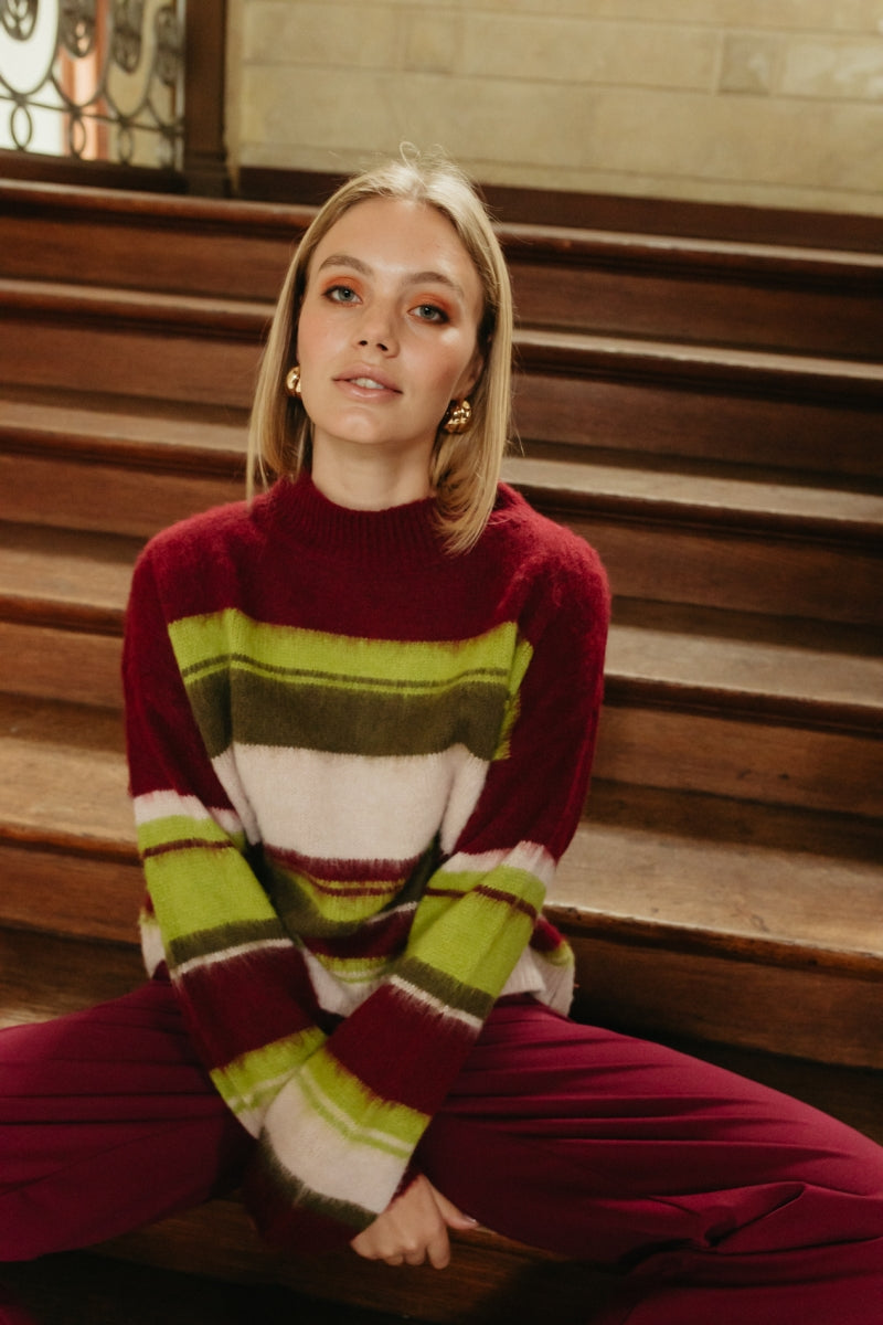 MORE THAN THAT - PULL SOLENE BORDEAUX LIME